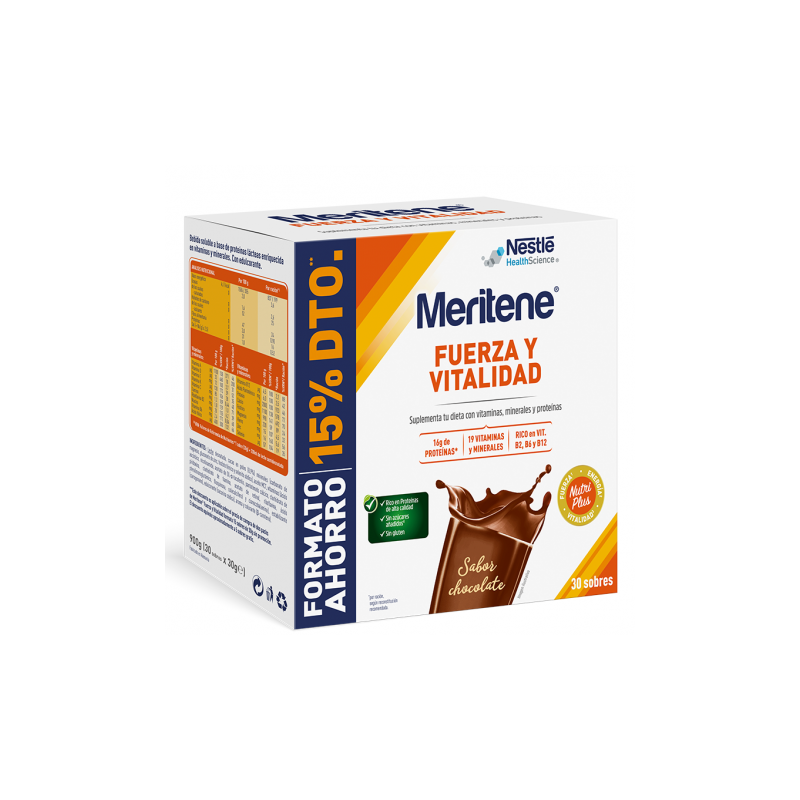 MERITENE FUERZA Y VITALIDAD PACK AHORRO CHOCOLATE 30 SOBRES