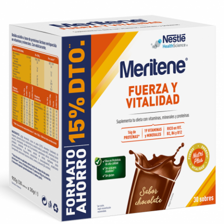 MERITENE FUERZA Y VITALIDAD PACK AHORRO CHOCOLATE 30 SOBRES