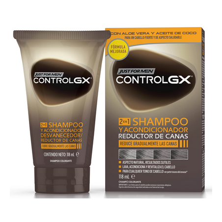 JUST FOR MEN CONTROLGX CHAMPU Y ACONDICIONADOR COLORANTE REDUCTOR CANAS 147ML