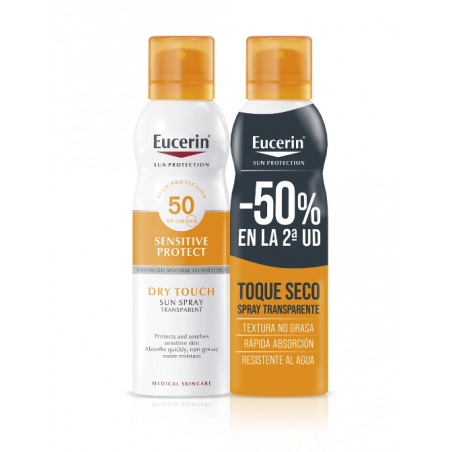 EUCERIN SUN DUPLO SPRAY TRANSPARENT DRY TOUCH SENSITIVE PROTECT SPF50 2x200ML EUCERIN SUN DUPLO SPRAY TRANSPARENT DRY TOUCH SENSITIVE PROTECT SPF50 2x200ML