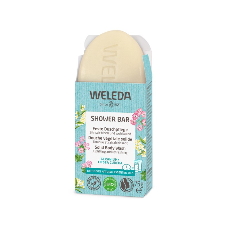 WELEDA JABÓN DUCHA SÓLIDO GERANIO LITSEA CUBEBA PASTILLA 75G