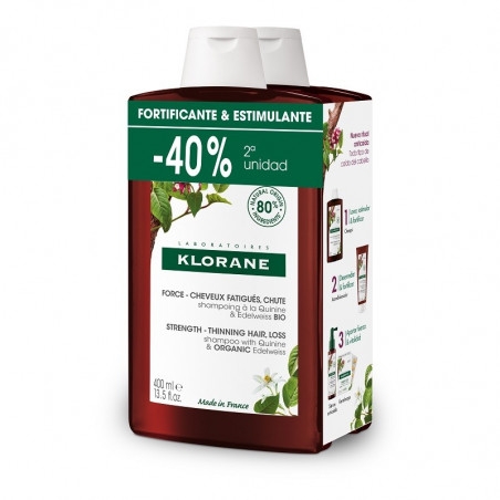 KLORANE PACK CHAMPU A LA QUININA COMPLEJO VIT B 2x400ML