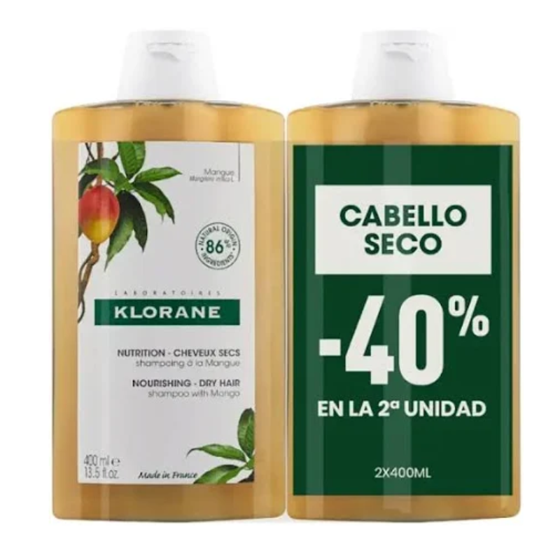 KLORANE MANGO PACK CHAMPÚ CABELLOS SECOS 2x400ML
