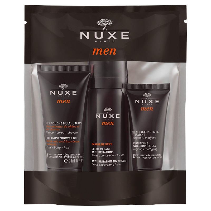 NUXE MEN KIT VIAJE 3 PRODUCTOS: GEL DUCHA, GEL AFEITAR, HIDRATANTE